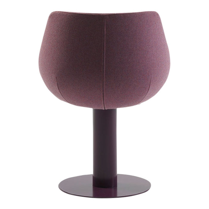 Curved purple upholstery with a glossy, deep purple base. Modern and stylish design for contemporary decor.