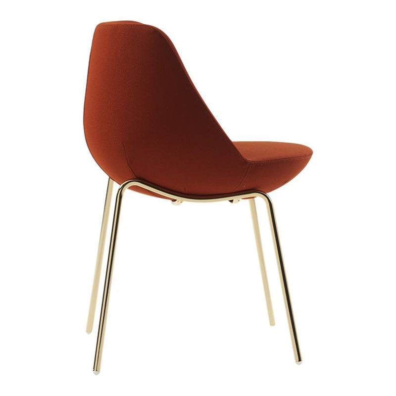 Rust orange chair with a sleek gold metal frame, featuring a smooth, modern silhouette. Perfect for stylish decor.