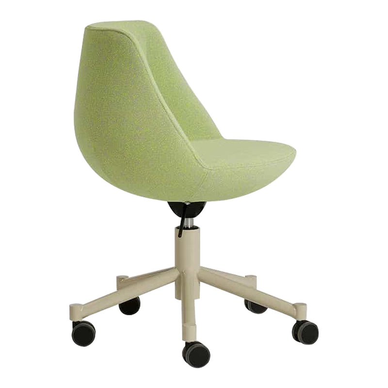 "Green upholstered office chair with a sleek design and a neutral base, perfect for modern workspaces."