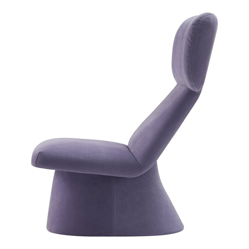 Modern purple chair with a smooth, velvety texture and sleek, minimalist design, perfect for contemporary decor.