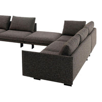 Gray sectional sofa with a textured fabric and clean lines, suitable for modern living spaces.
