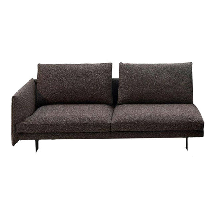 Modern brown upholstered sofa with a textured fabric finish and sleek black metal legs. Perfect for contemporary decor.