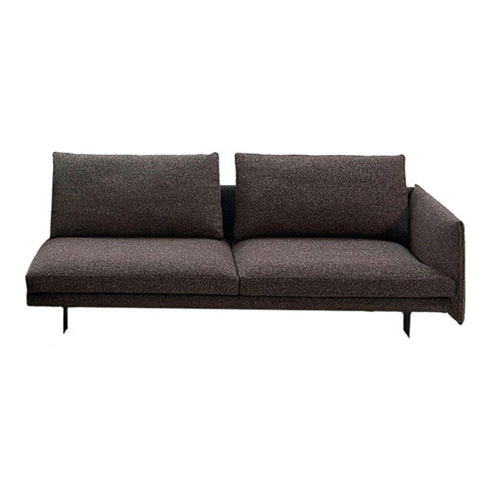 Dark gray fabric sofa with clean lines and a minimalist design, featuring subtle texture and a modern style.