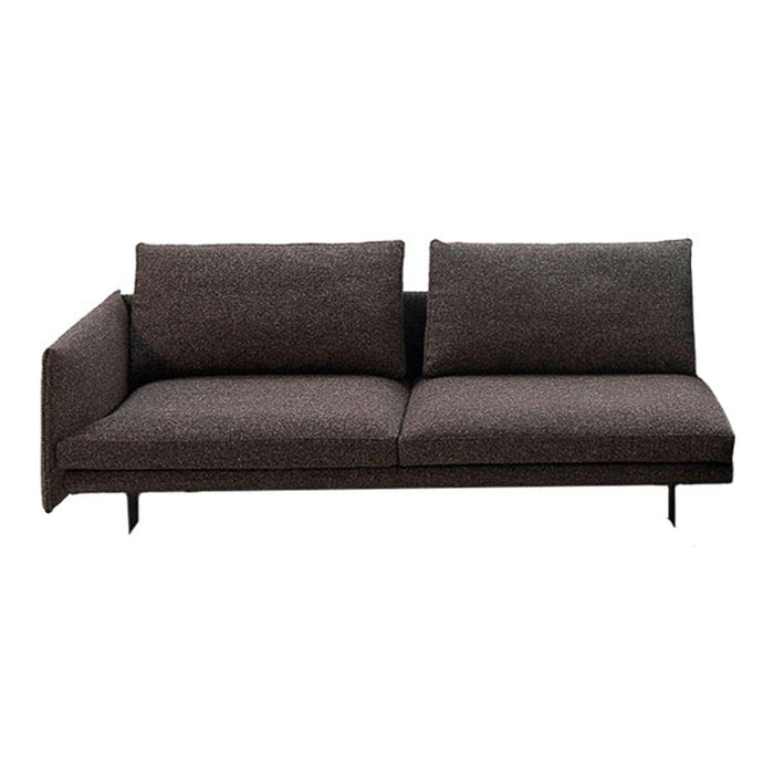 Modern two-seat sofa in textured dark gray fabric with minimalistic design and black metal legs. Ideal for contemporary decor.