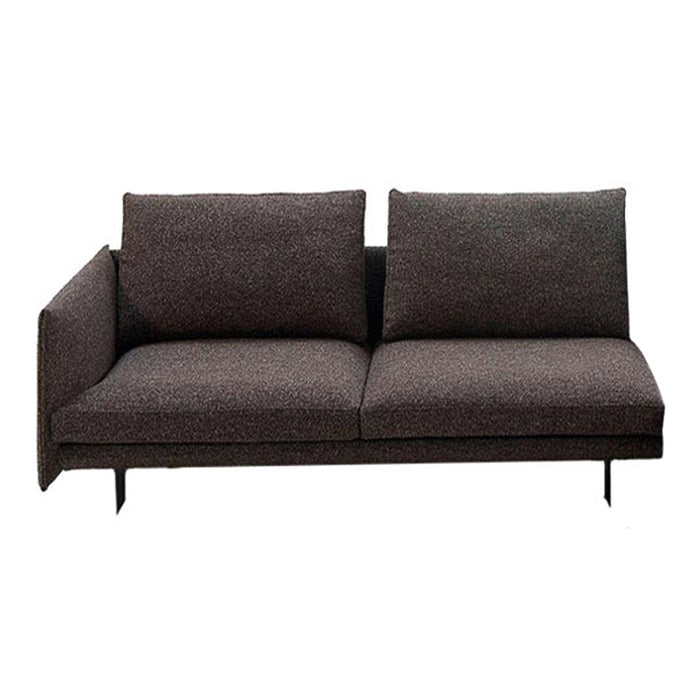 Stylish dark gray two-seater sofa with a textured fabric and sleek metal legs, perfect for modern living spaces.