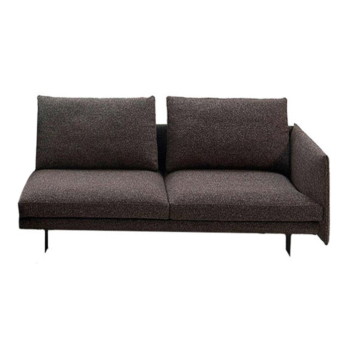 Modern brown textured fabric sofa with sleek black metal legs and a minimalist design. Ideal for contemporary decor.