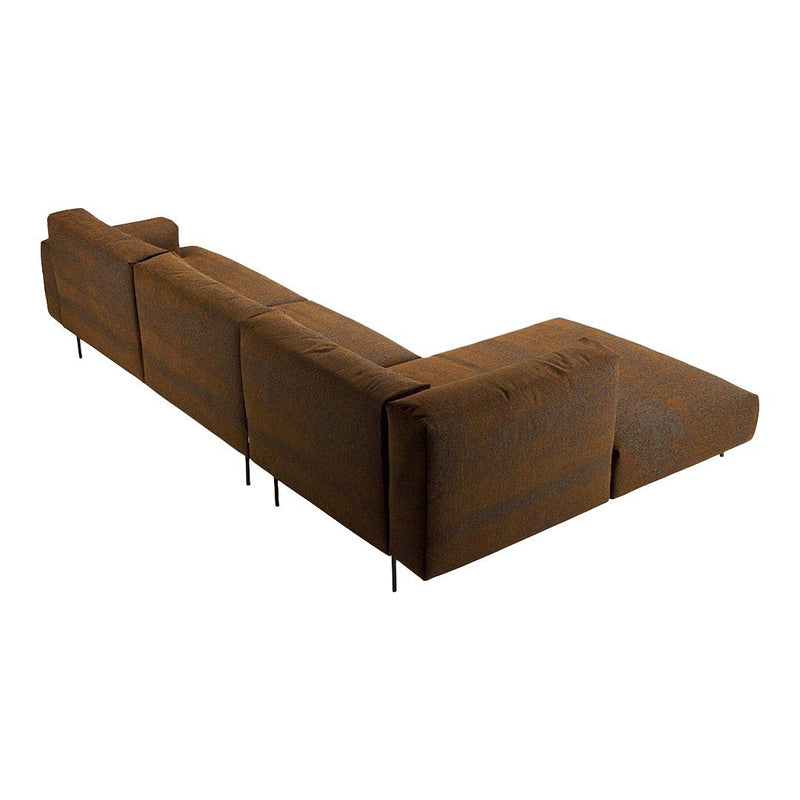 Modern sectional sofa in rich brown fabric with subtle texture and clean lines, ideal for contemporary spaces.