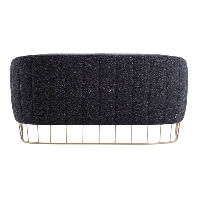 Black textured upholstery with vertical grooves and a gold wire base. Stylish and modern design for any space.