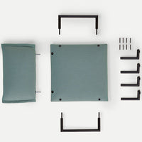 Light teal cushion and seat pad with black metal hardware and accents, featuring a minimalist design.