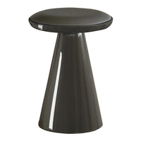 Stylish cone-shaped stool in glossy dark gray with a smooth black cushion on top. Perfect for modern decor.