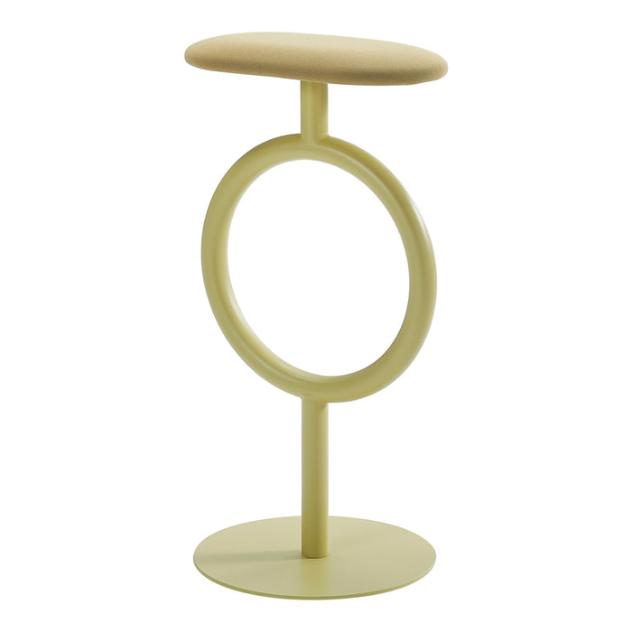 Modern stool in soft beige and pastel green, featuring a unique circular base and minimalist design.