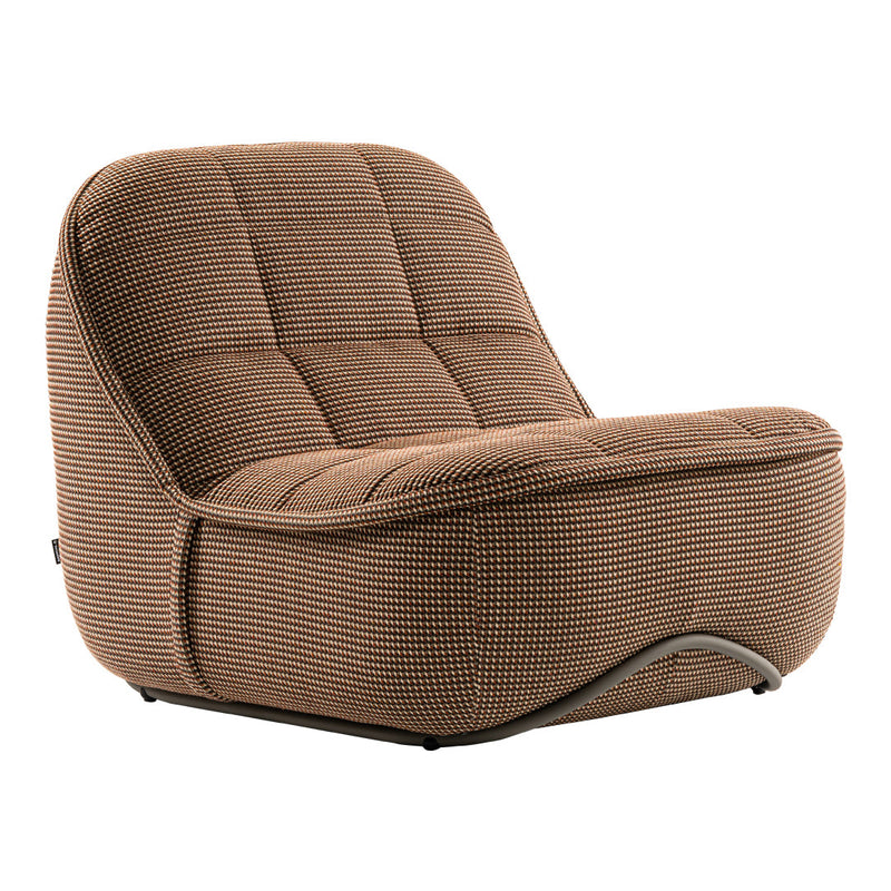 Brown textured lounge chair with grid pattern, featuring a modern design for stylish comfort.