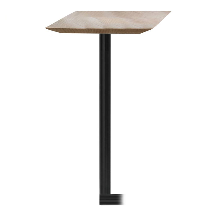 "Light wood top with a smooth finish, paired with a sleek black metal base, ideal for modern decor."