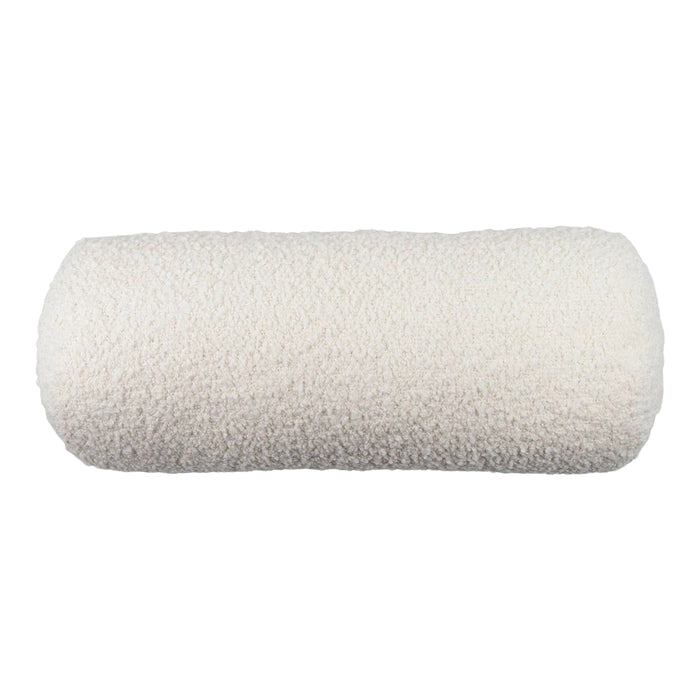 Soft white roll pillow with a plush, textured fabric, ideal for comfort and style in any décor.