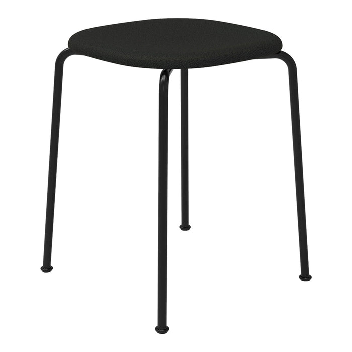 Black stool with a simple design and smooth, round seat; slender black metal legs for a modern look.