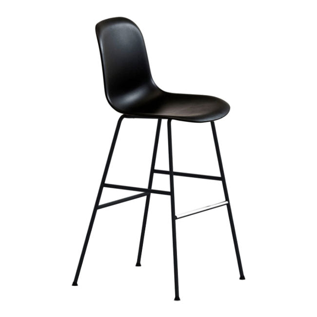 Black height-adjustable bar stool with a sleek, minimalist design and a smooth, matte finish. Ideal for modern decor.