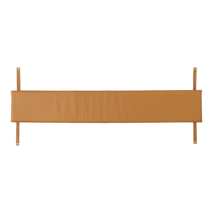 Tan fabric storage organizer with a smooth, solid pattern and side straps for easy attachment. Perfect for decluttering.
