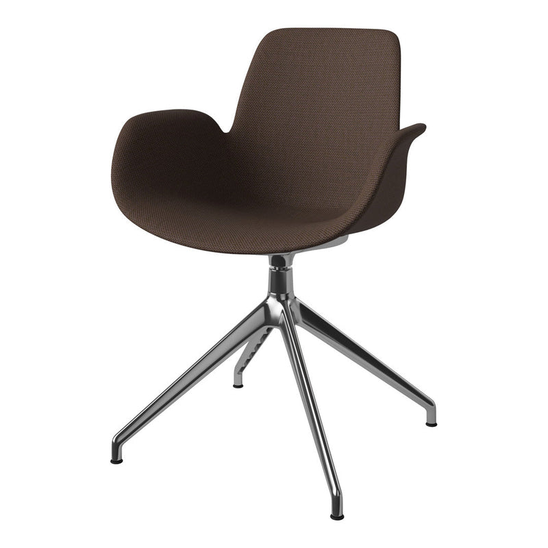 Brown textured upholstery with a sleek chrome base for a modern, stylish look.