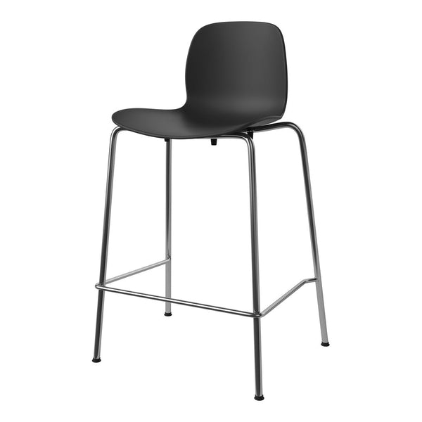Black bar stool with a smooth, minimalist design and sleek metal legs. Perfect for modern interiors.