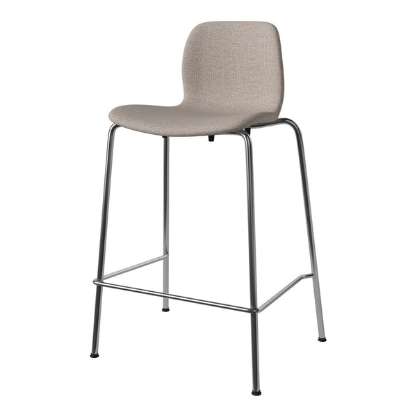 Beige textured fabric bar stool with sleek chrome legs, perfect for modern decor.