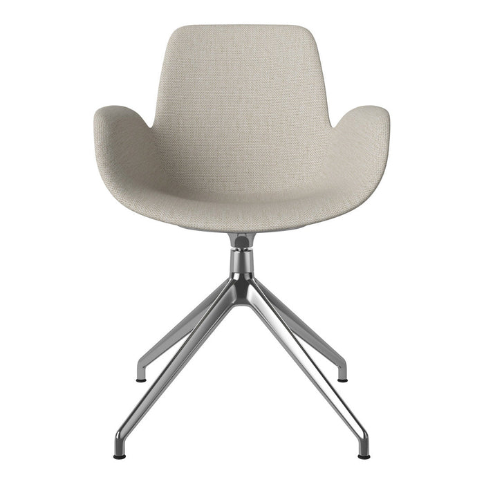 Beige textured chair with a sleek silver base, showcasing a modern, minimalist design.