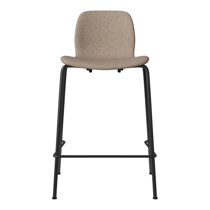 Beige textured upholstery with black metal legs, featuring a sleek, modern design. Perfect for contemporary spaces.