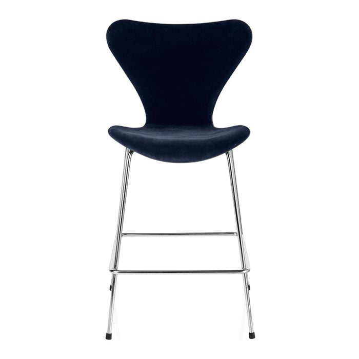 Black upholstered chair with a unique butterfly shape and sleek chrome legs, offering a modern design.