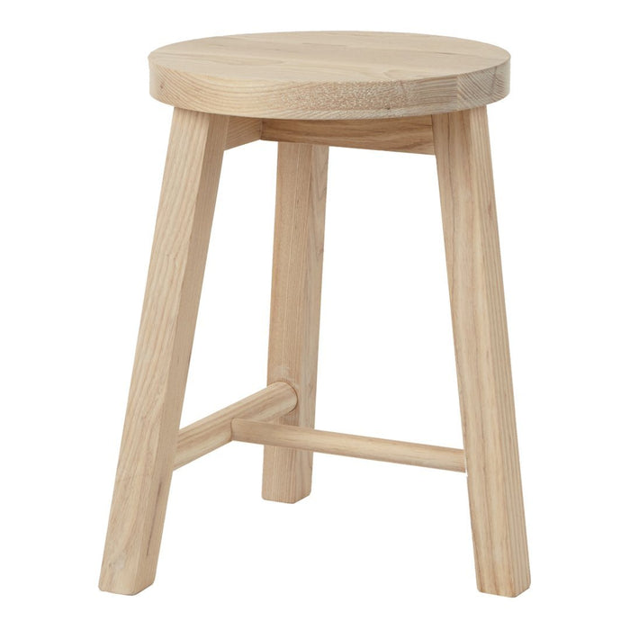Natural wood round stool with a smooth light finish and simple, minimalist design. Ideal for any decor style.