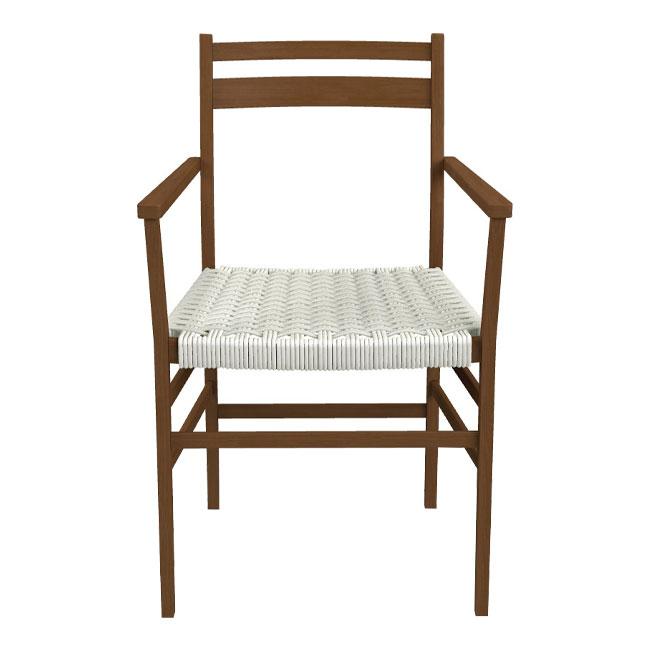 Brown wooden chair with a woven white seat, featuring a simple and modern design, perfect for any decor.