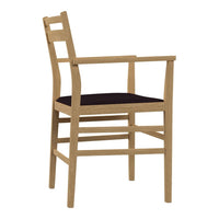 Natural wood frame with a dark upholstered seat, featuring a simple and modern design. Perfect for any décor.