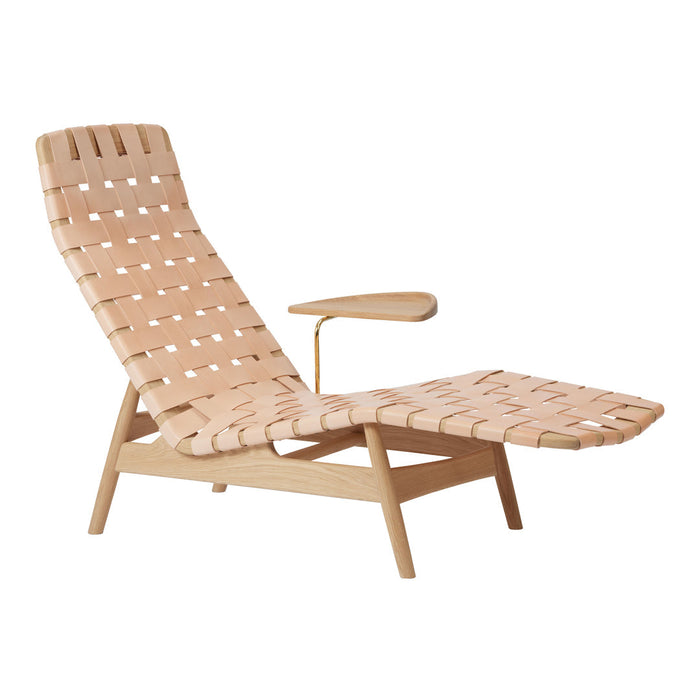 Light wood lounge chair with a slatted design, featuring a natural finish and minimalist style, ideal for modern spaces.