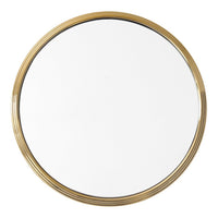 Round wall mirror with a sleek gold rim, showcasing a smooth reflective surface and minimalist design.