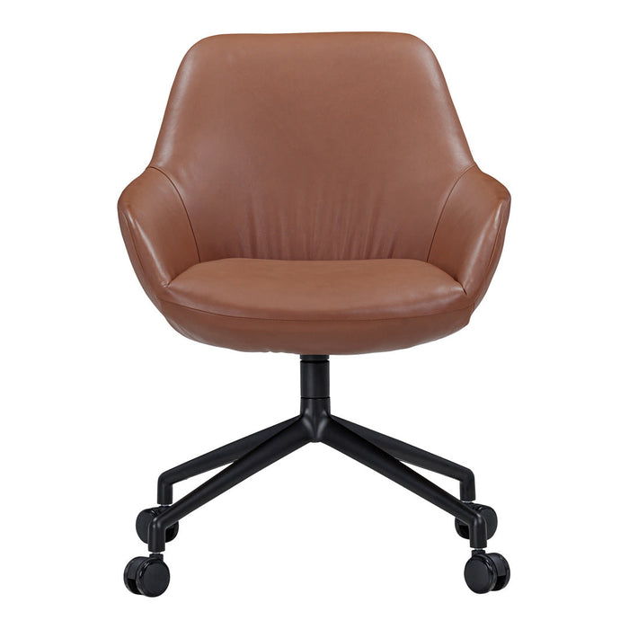 Modern gray upholstered office chair with subtle texture, featuring a sleek black base and rolling casters.