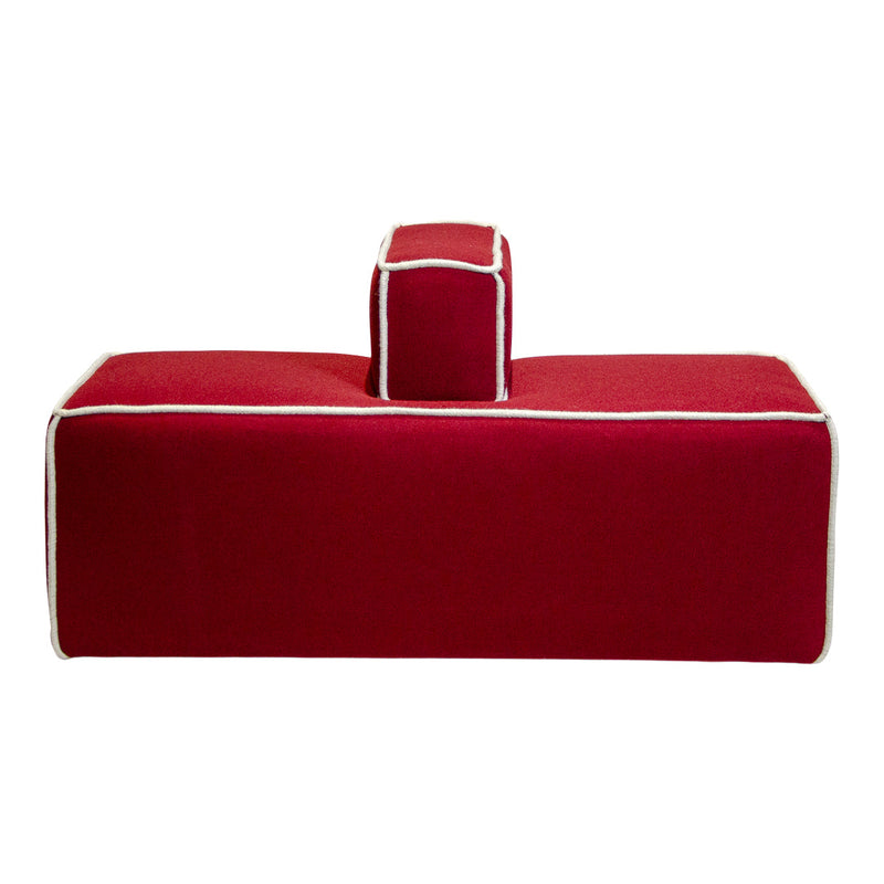 Red rectangular cushion with white piping detail, featuring a block-shaped design for stylish comfort.