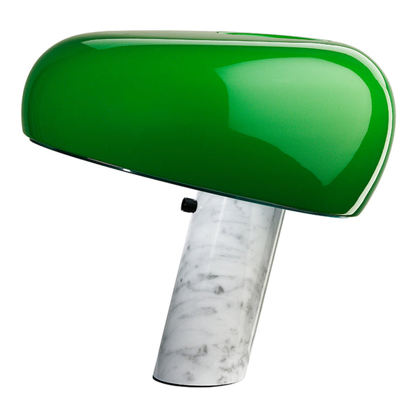 Green gloss lamp with a shiny dome and a marble base, perfect for modern decor.