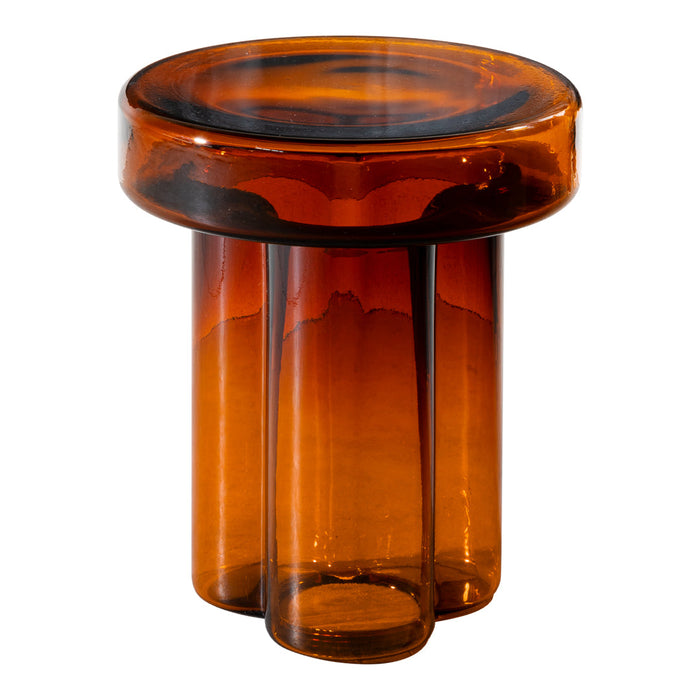 Amber-colored translucent vase with a smooth, rounded top and vertical ridges, adding a modern touch to home decor.