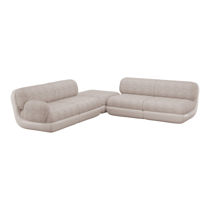 Beige and textured upholstery with smooth cream accents on a modern sectional sofa design.