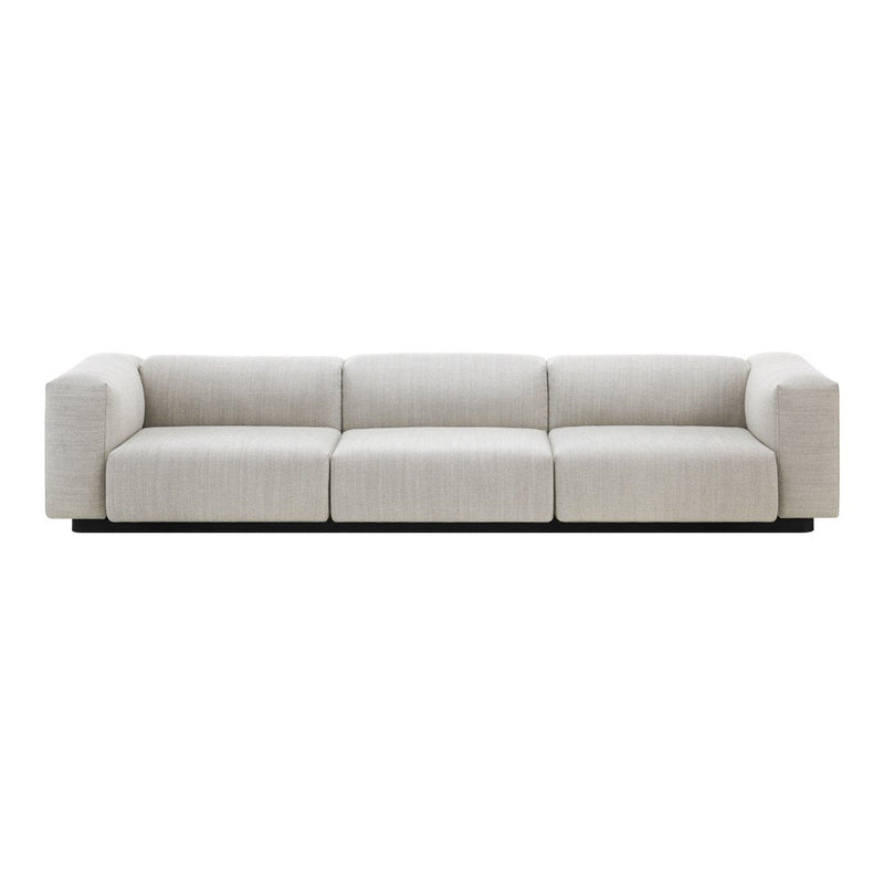 Light beige three-seater sofa with a subtle textured pattern and clean, modern lines, ideal for contemporary spaces.