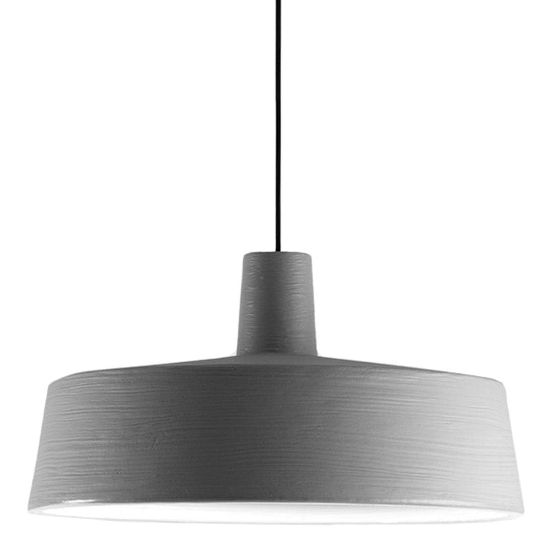 Modern grey pendant lamp with a textured finish, featuring a sleek, circular shade and minimalist design.