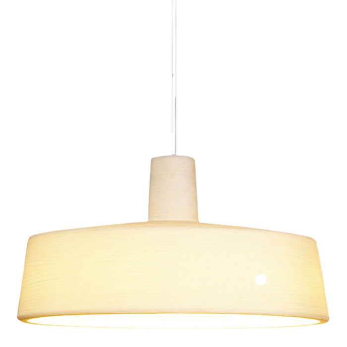 "Elegant beige pendant lamp with a smooth, round shade and sleek white cord, perfect for modern decor."