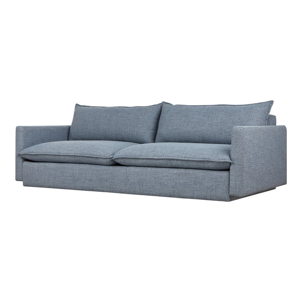 Light gray modern sofa with a minimalist design, featuring solid fabric upholstery and clean lines. Perfect for any room.