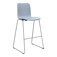 Light gray bar stool with a sleek, minimalist design and simple metal frame, perfect for modern decor.