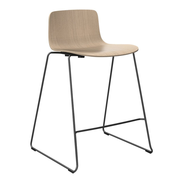 Light wood bar stool with a smooth, natural finish and sleek black metal legs for a modern look.