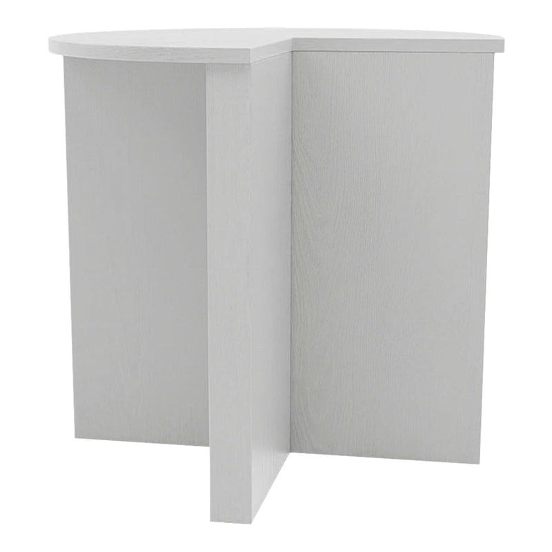 White corner table with a smooth finish and minimalist design, ideal for modern decor.
