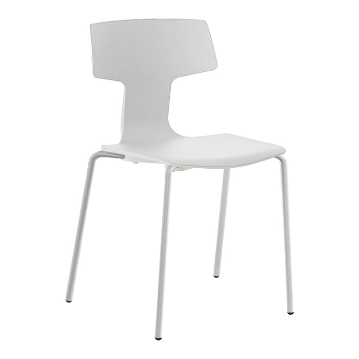 White chair with a minimalist design and smooth finish, featuring a simple, modern silhouette.