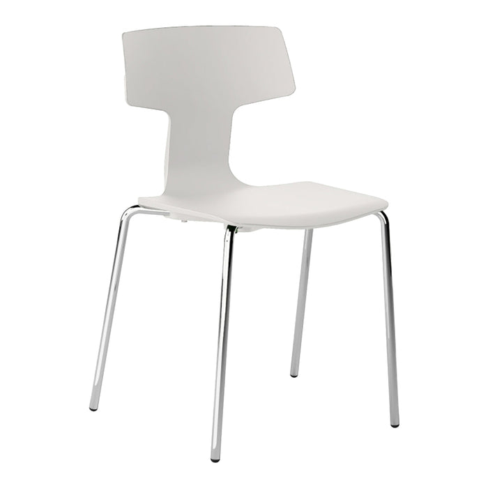 Modern white chair with a sleek design and a smooth chrome finish, perfect for minimalist decor.