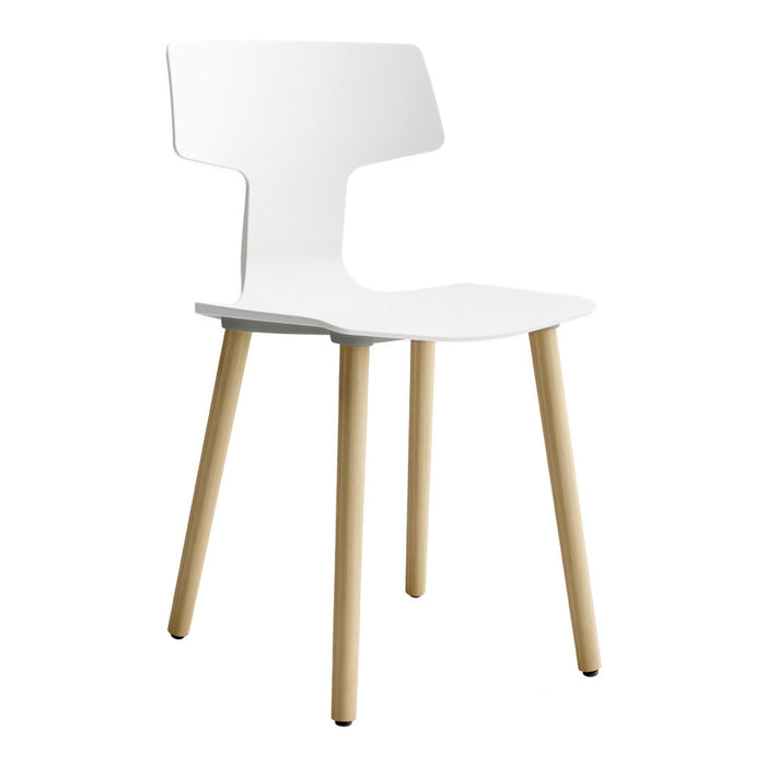 Stylish white chair with a smooth, minimalist design and natural wood legs, perfect for modern decor.
