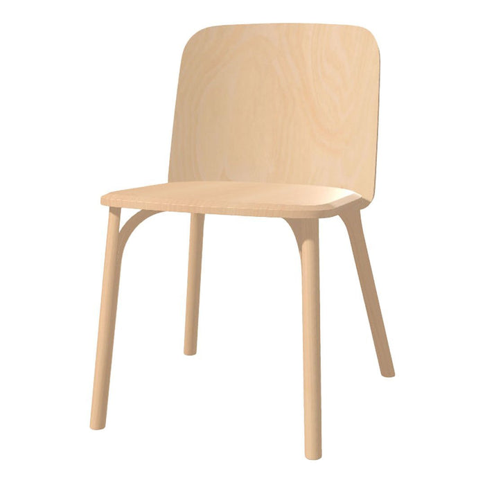 Light natural wood chair with a smooth, minimalist design and rounded edges, showcasing a simple, clean finish.