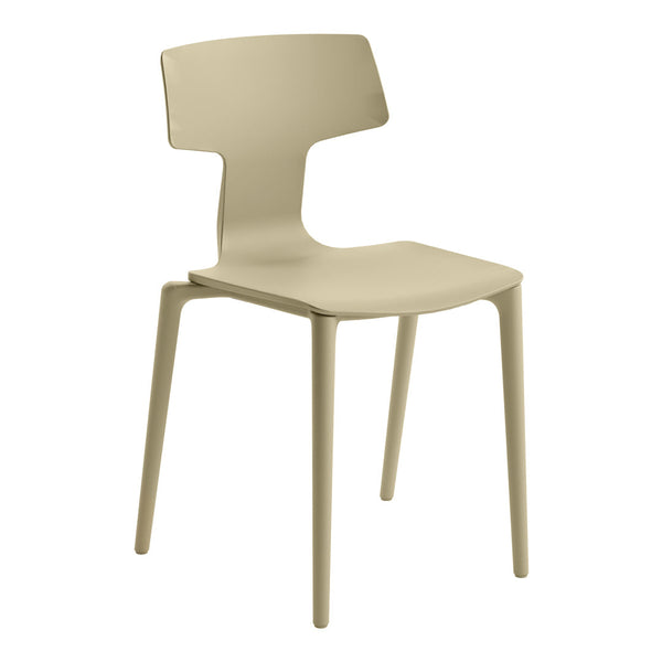 Beige modern chair with a minimalist design and smooth surfaces, perfect for contemporary decor.