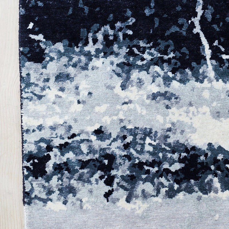 Navy and light blue abstract pattern with textured waves and gradients. Soft, modern design for stylish interiors.